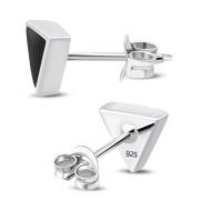 Black Onyx Triangle Silver Earrings - e348